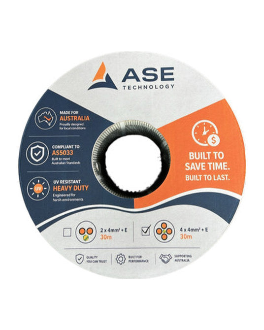 ASE Pre-wired 4 Core 4mm + Earth cable in 25mm Solar UV HD Corrugated Conduit (30m)