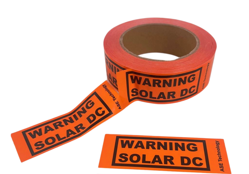Solar DC Warning Tape, Perforated, 50 Metres Roll, Adhesive Orange