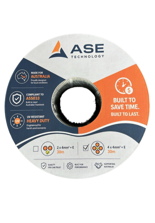 ASE Pre-wired 2 Core 4mm + Earth cable in 25mm Solar UV HD Corrugated Conduit (30m)