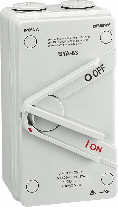 ZJBENY AC Isolator BYA-63  1Pole 35A 250V